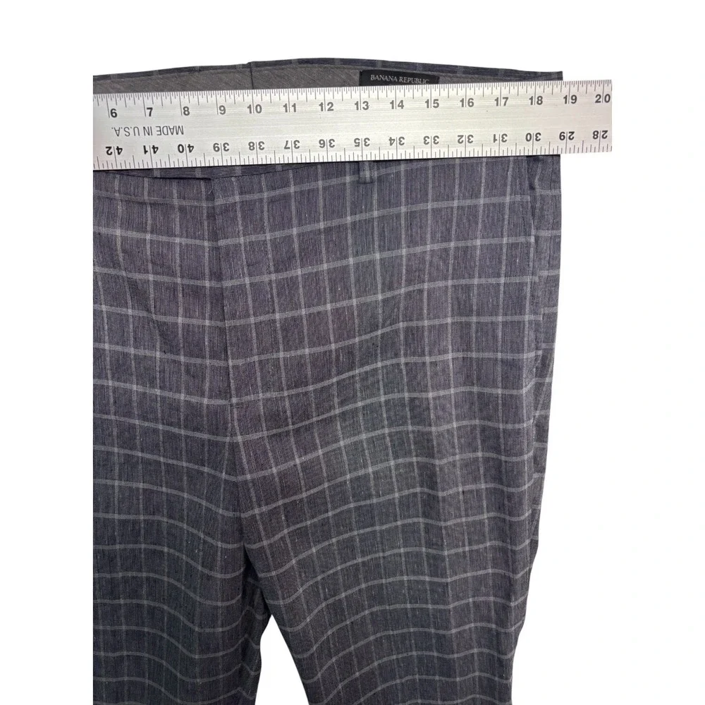 Banana Republic 36x30 Gray Windowpane Linen Dress Pants Trousers Flat Front Slim